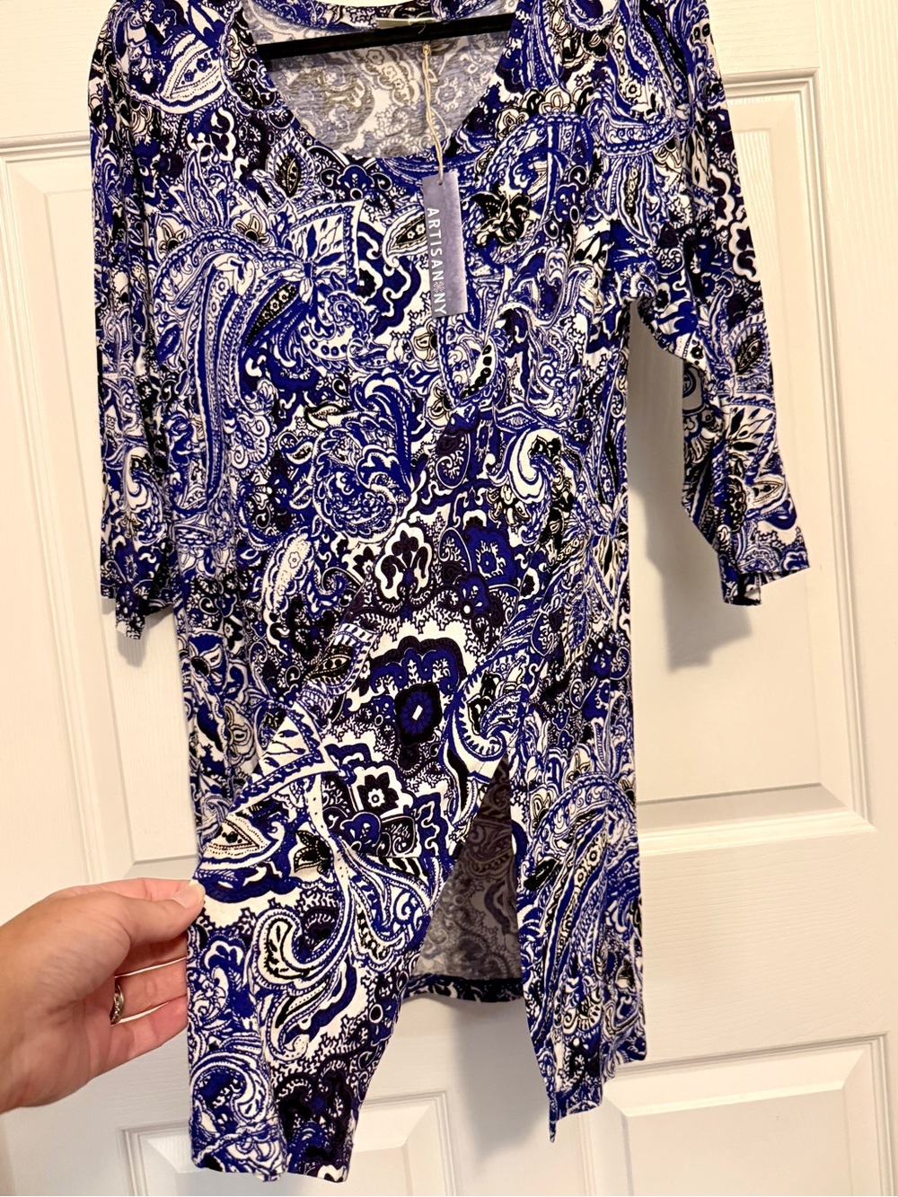 NWT Artisan NY Blue Paisley Tunic Top 1X 3/4 Sleeve